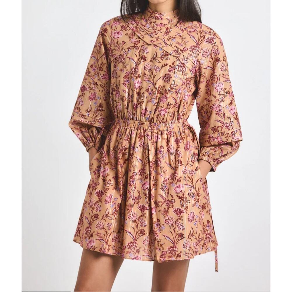 Derek Lam 10 Crosby Marisol Mini Dress Size 12 Floral Lurex Stripe NWT $575